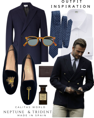 Calita Shoes LOAFERS MEN BLACK VELVET R22 NEPTUNE AND TRIDENT (GOLD)