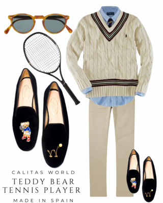 Calita Shoes ​LOAFERS MEN BLACK VELVET TENNIS BEAR TENNIS PLAYER