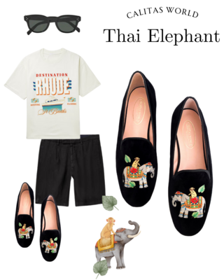 Calita Shoes ​LOAFERS MEN BLACK VELVET THAI ELEPHANT