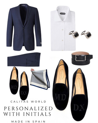 Calita Shoes ​LOAFERS MEN BLACK VELVET WITH BLACK ALICE INITIALS