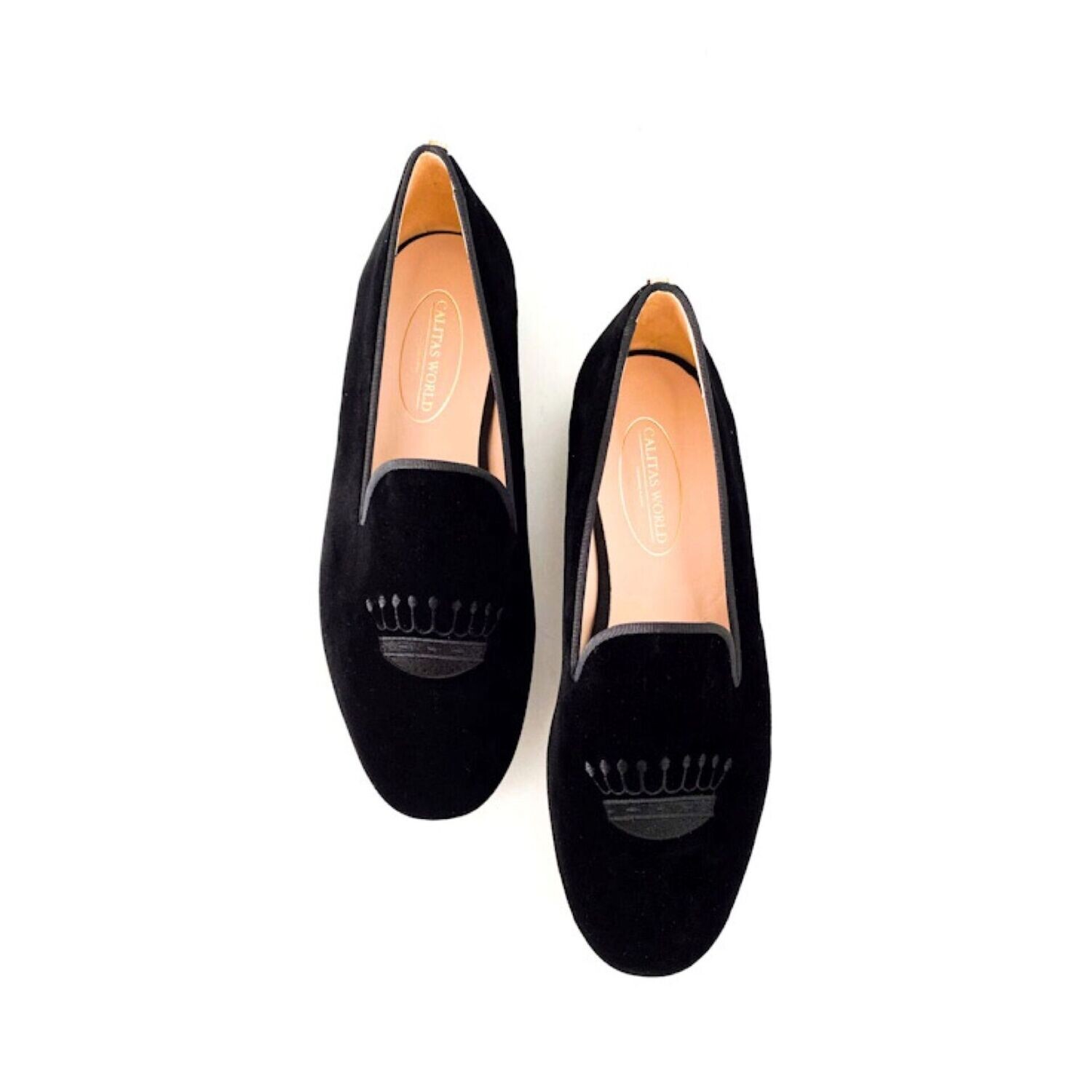 Calita Shoes ​LOAFERS MEN BLACK VELVET WITH BLACK CROWN