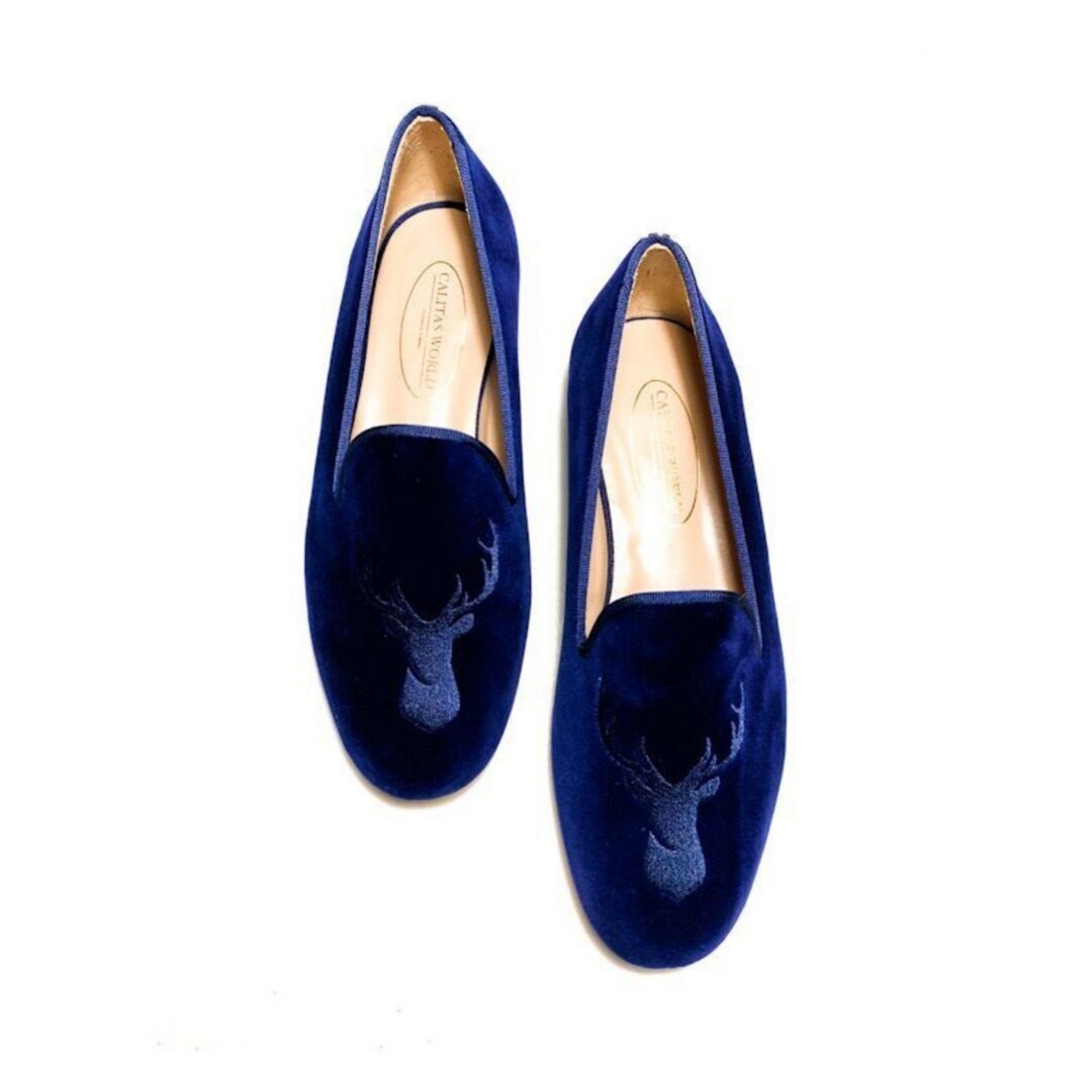 Calita Shoes ​LOAFERS MEN BLUE 9CO VELVET R22 WITH BLUE DEER