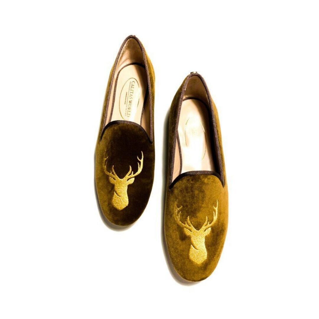 Calita Shoes ​LOAFERS MEN BROWN CHOCOLATE 16TX VELVET WITH GOLDEN DEER