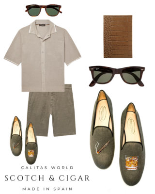 Calita Shoes ​LOAFERS MEN DARK GREEN 10A LINEN CIGAR AND WHISKEY