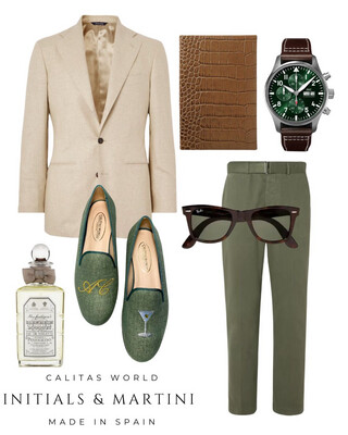 Calita Shoes ​LOAFERS MEN GREEN OLIVE 603TX LINEN MARTINI AND INITIALS