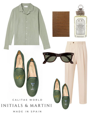 Calita Shoes ​LOAFERS MEN GREEN OLIVE 603TX LINEN MARTINI AND INITIALS