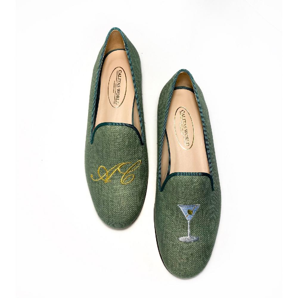 Calita Shoes ​LOAFERS MEN GREEN OLIVE 603TX LINEN MARTINI AND INITIALS