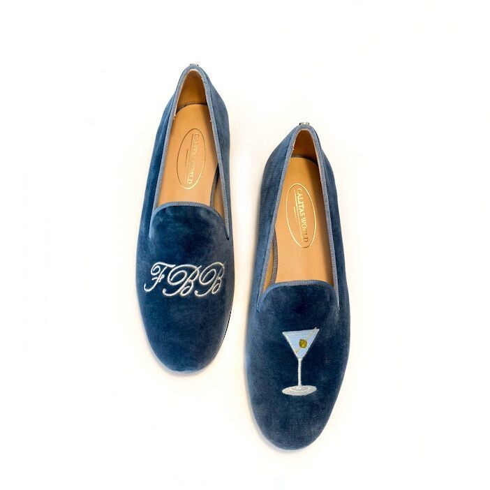 Calita Shoes ​LOAFERS MEN MARINE 01TX VELVET SILVER INITIALS AND MARTINI