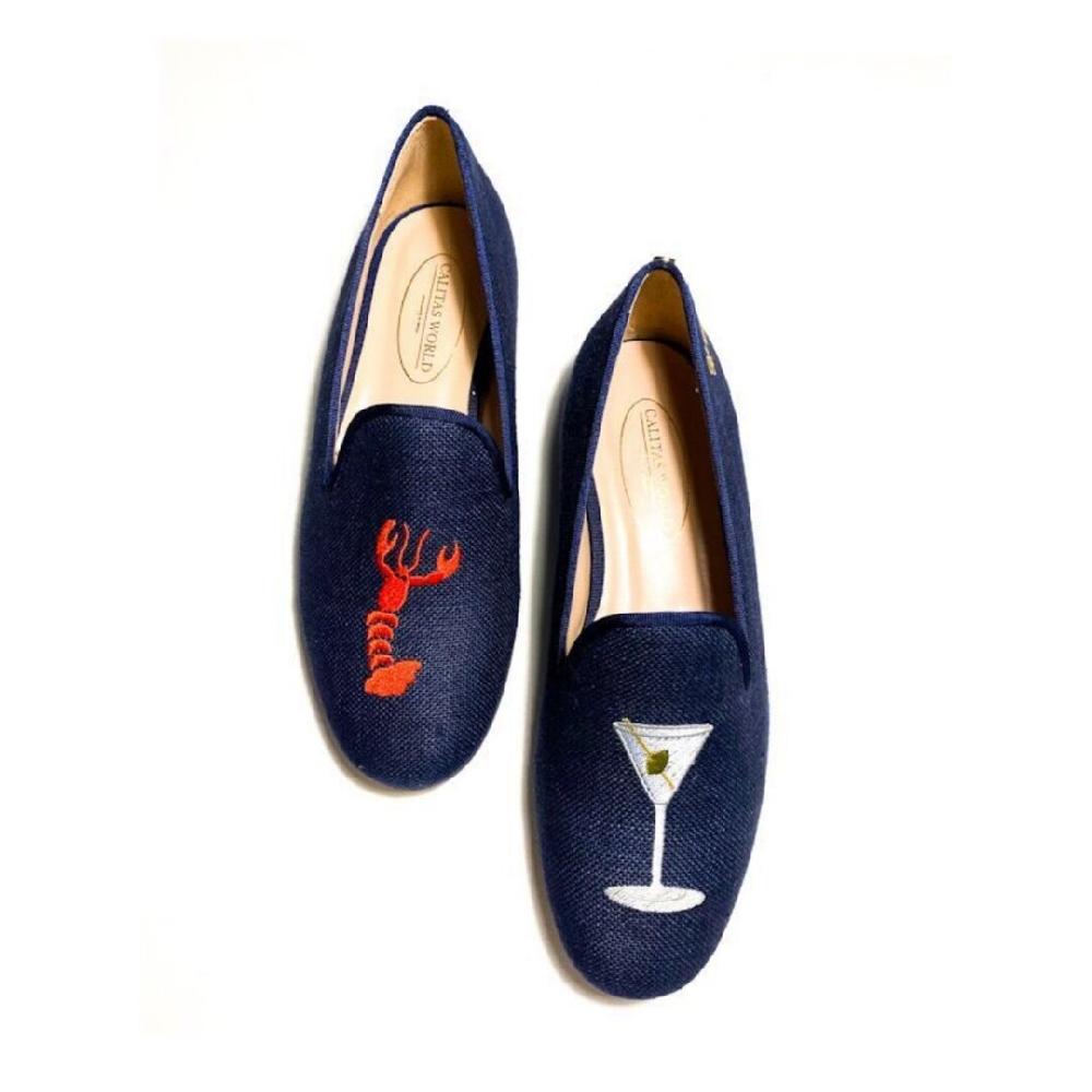 Calita Shoes ​LOAFERS MEN NAVY 800 LINEN LOBSTER AND MARTINI