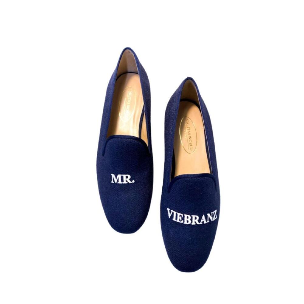 Calita Shoes LOAFERS MEN NAVY 800 LINEN R22 WEDDING EDITION MR. PERSONALIZED NAME OR LAST NAME
