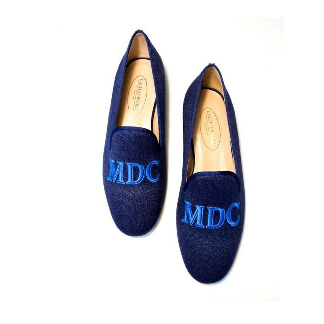 Calita Shoes ​LOAFERS MEN NAVY 800 LINEN R22 WITH ROYAL BLUE INITIALS