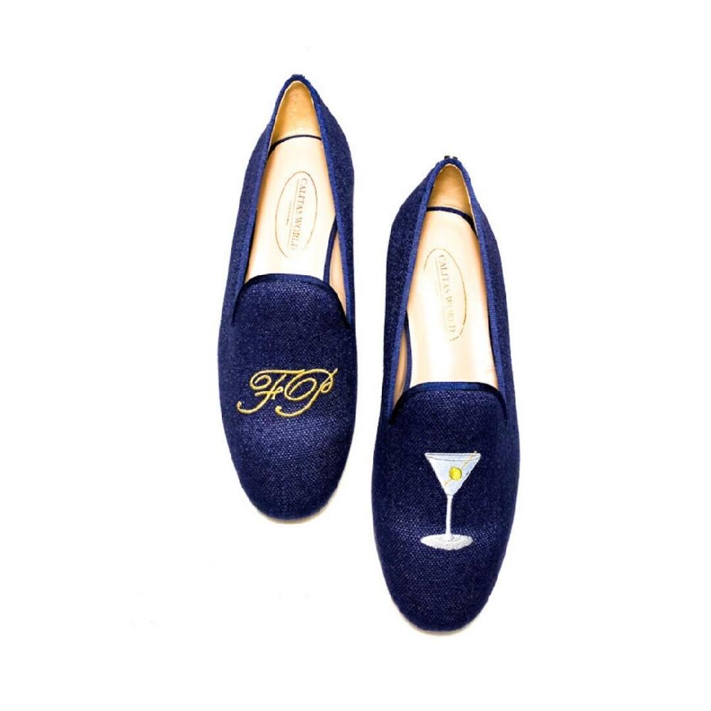 Calita Shoes ​LOAFERS MEN NAVY 9ACO LINEN MARTINI AND INITIALS