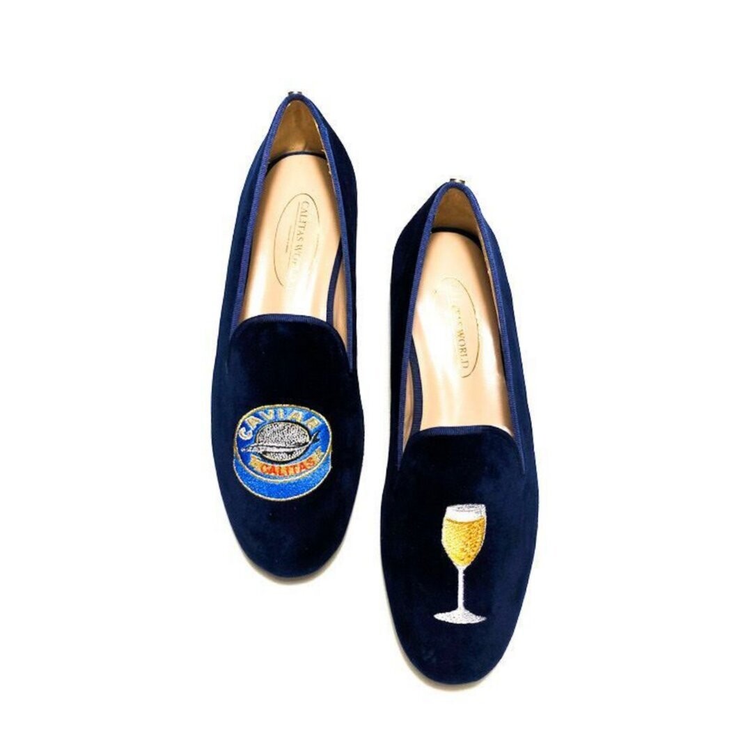 Calita Shoes ​LOAFERS MEN NAVY 9CO VELVET R22 CAVIAR AND CHAMPAGNE GLASS