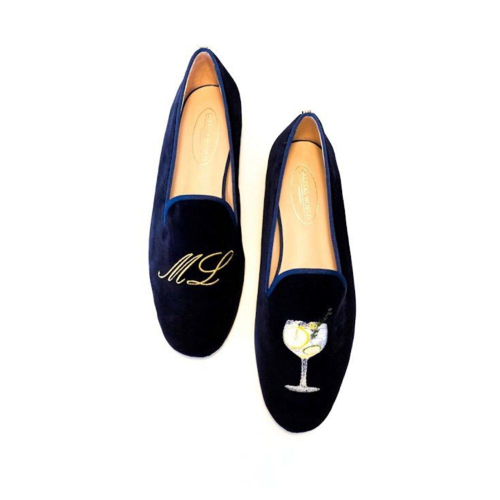 Calita Shoes LOAFERS MEN NAVY 9CO VELVET R22 GOLDEN INITIALS AND GINTONIC