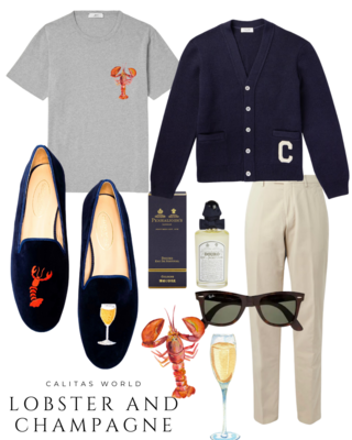 Calita Shoes ​LOAFERS MEN NAVY 9CO VELVET R22 LOBSTER AND CHAMPAGNE GLASS