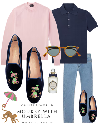 Calita Shoes ​LOAFERS MEN NAVY 9CO VELVET R22 MONKEY WITH UMBRELLA