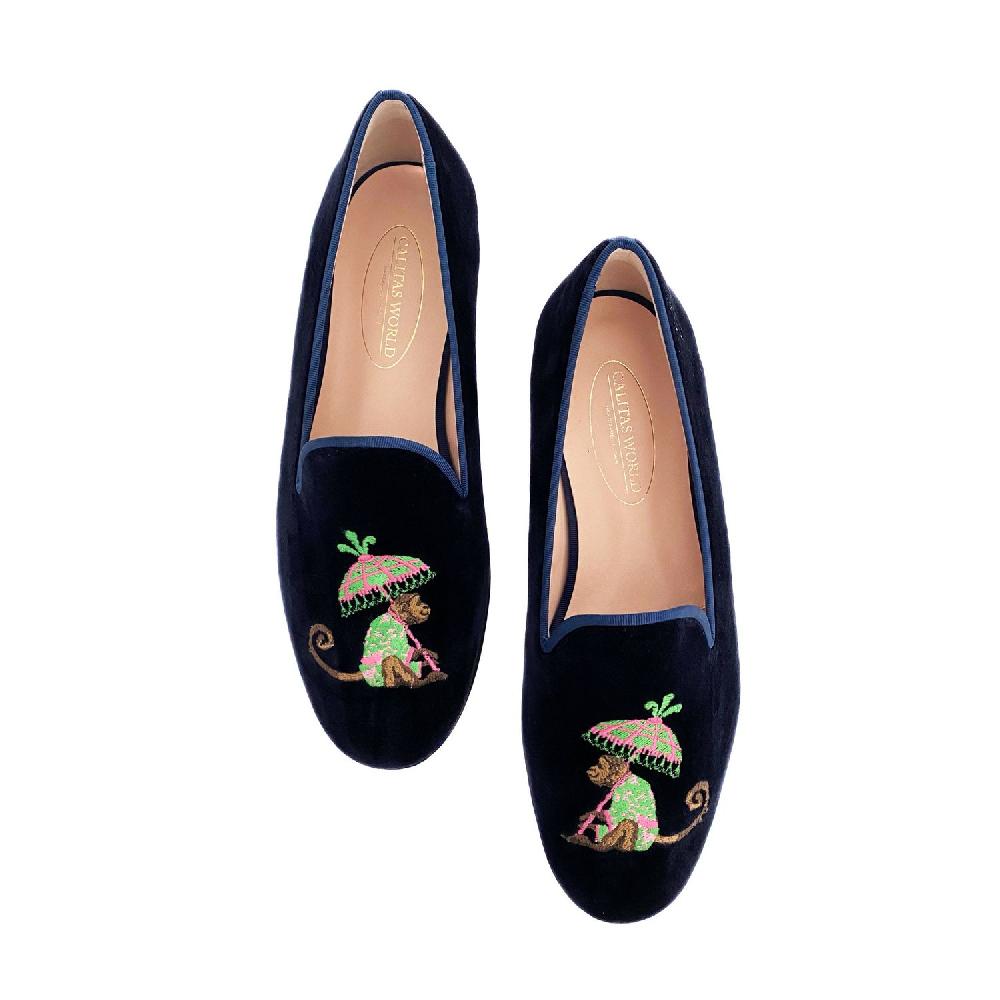 Calita Shoes ​LOAFERS MEN NAVY 9CO VELVET R22 MONKEY WITH UMBRELLA