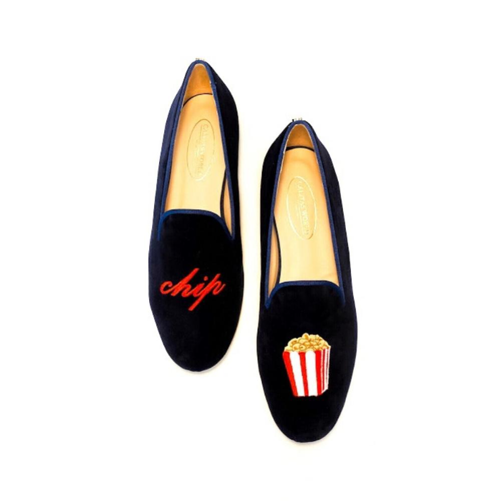 Calita Shoes ​LOAFERS MEN NAVY 9CO VELVET R22​ NAME IN RED (MAX 4 LETTERS) OR INITIALS