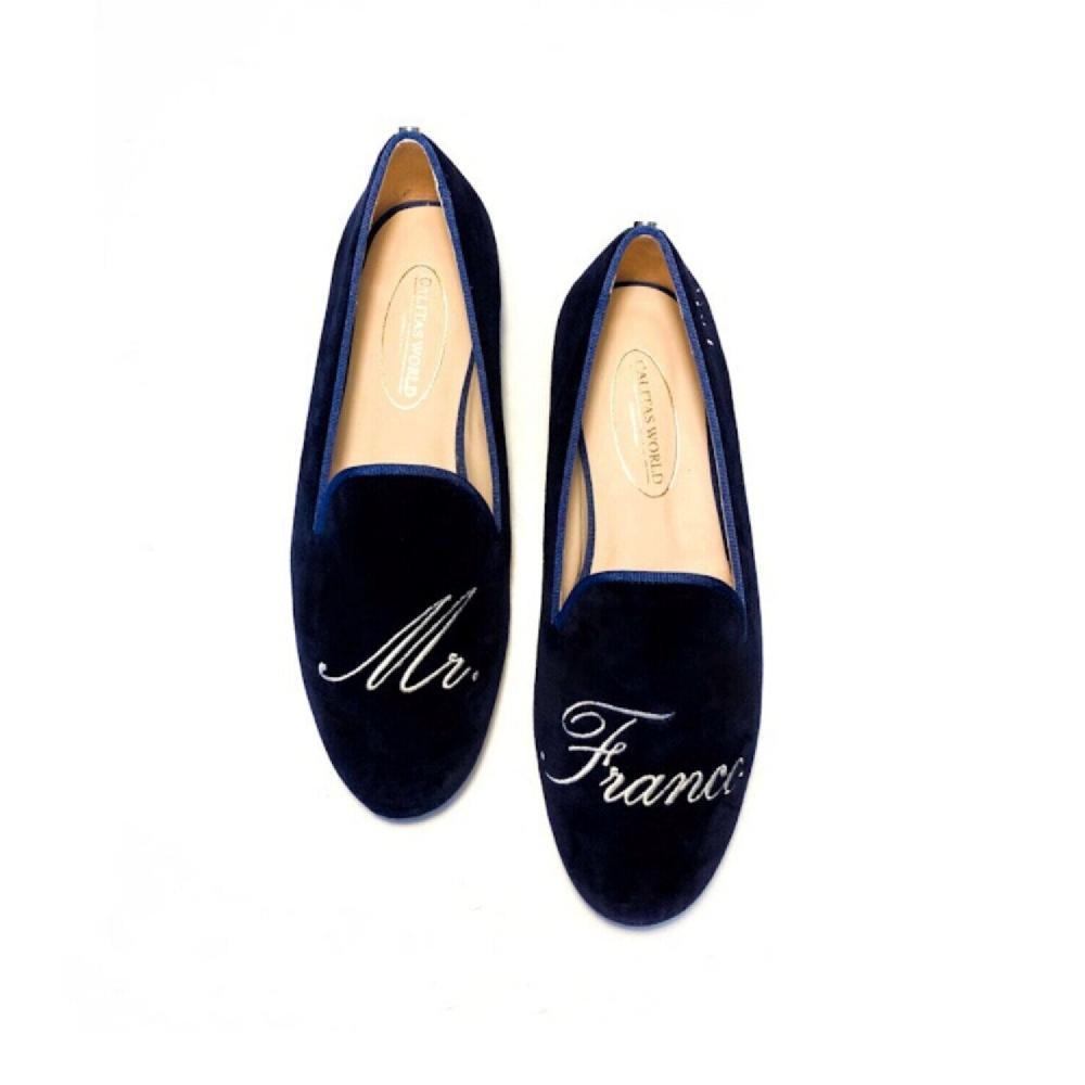 Calita Shoes ​LOAFERS MEN NAVY 9CO VELVET R22 PERSONALIZED WITH YOUR NAME. EXAMPLE MR. FRANCO​