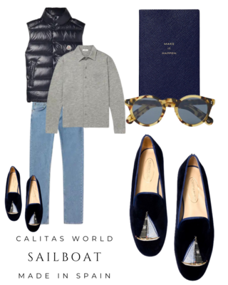 Calita Shoes ​LOAFERS MEN NAVY 9CO VELVET R22 SAILBOATS