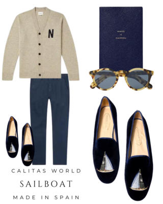 Calita Shoes ​LOAFERS MEN NAVY 9CO VELVET R22 SAILBOATS