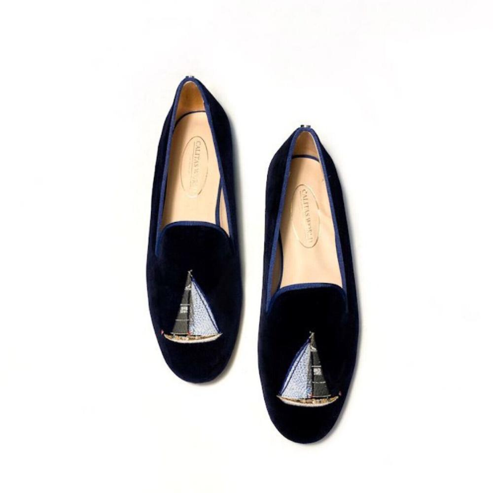 Calita Shoes ​LOAFERS MEN NAVY 9CO VELVET R22 SAILBOATS