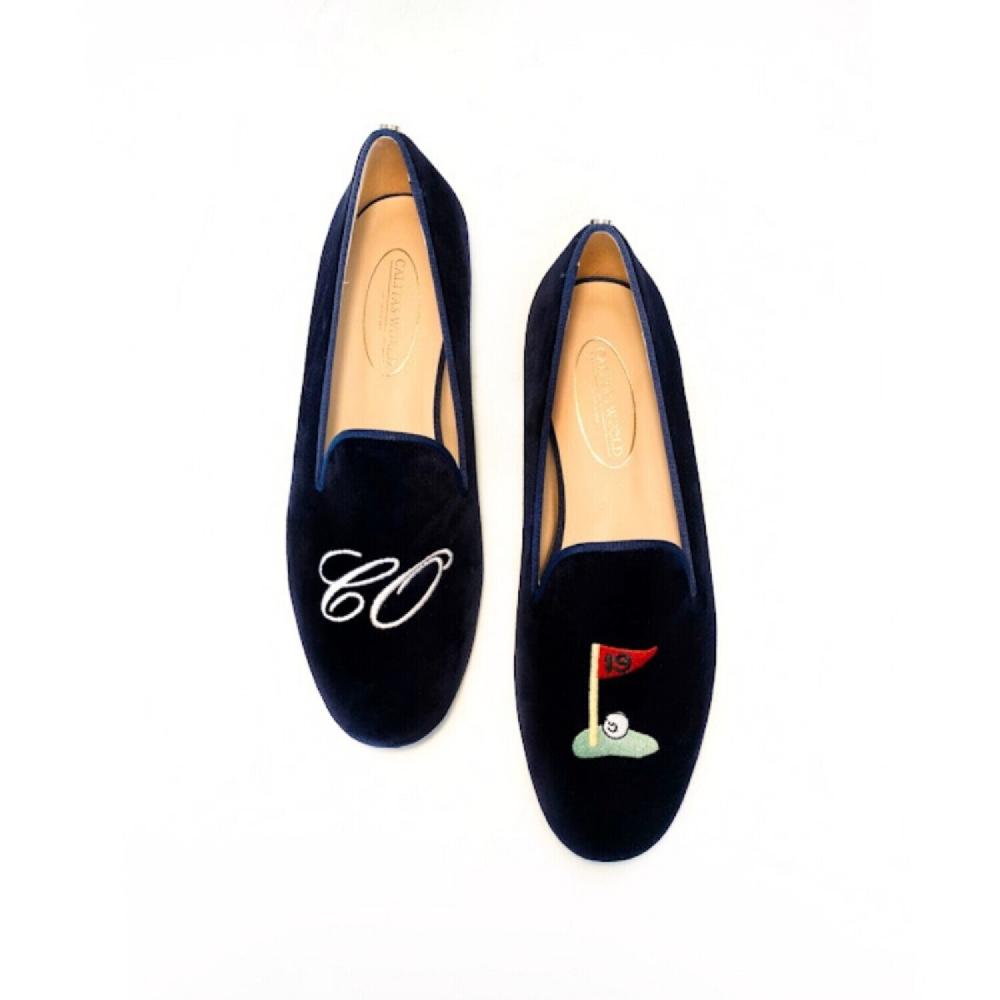 Calita Shoes ​LOAFERS MEN NAVY 9CO VELVET R22 SILVER INITIALS AND HOLE 19