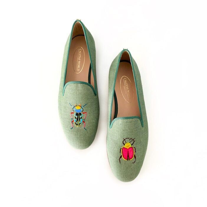 Calita Shoes LOAFERS MEN OLIVE GREEN 603TX LINEN BEETLES