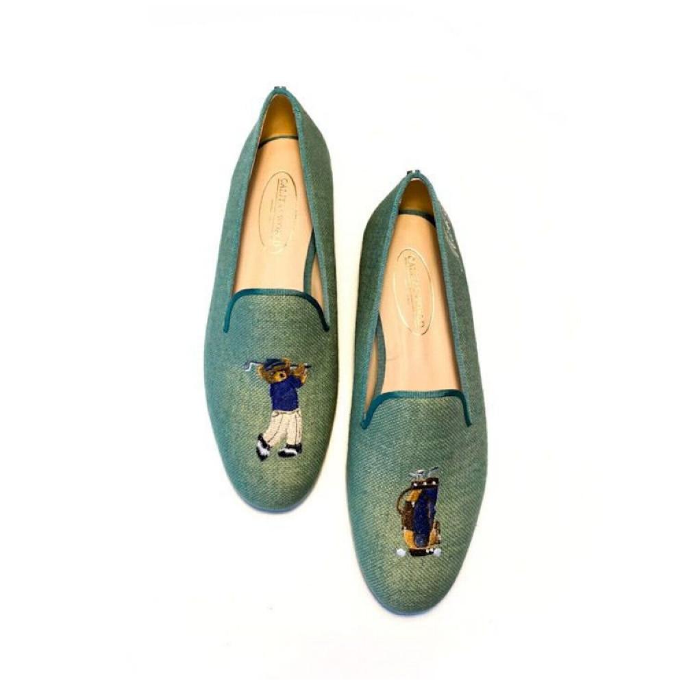 Calita Shoes ​LOAFERS MEN OLIVE GREEN 603TX LINEN GOLFER BEAR