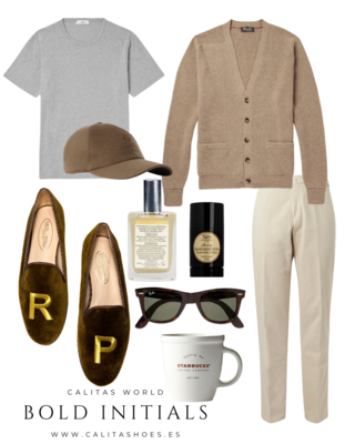 Calita Shoes ​LOAFERS MEN VELVET BOLD INITIALS IN GOLD