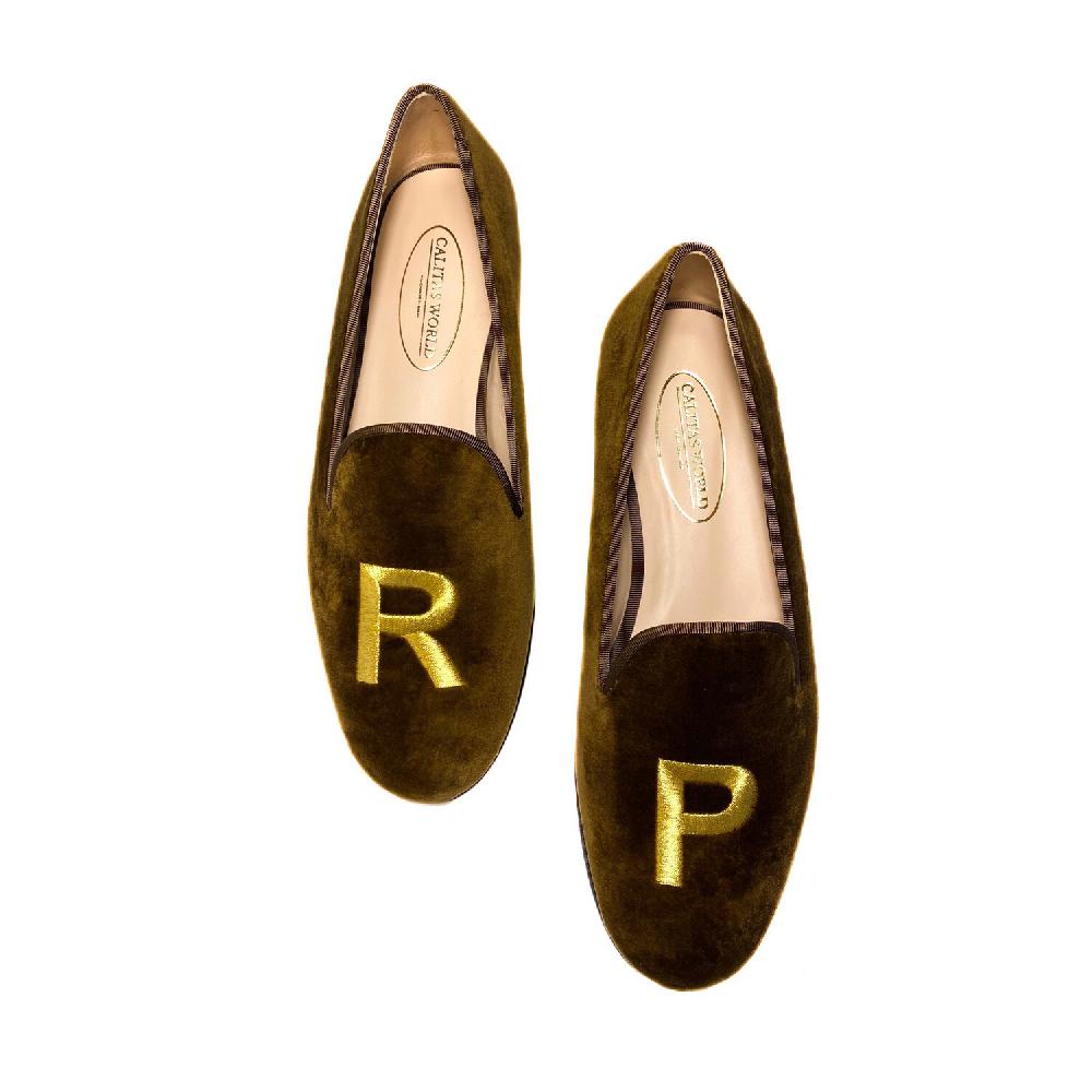 Calita Shoes ​LOAFERS MEN VELVET BOLD INITIALS IN GOLD