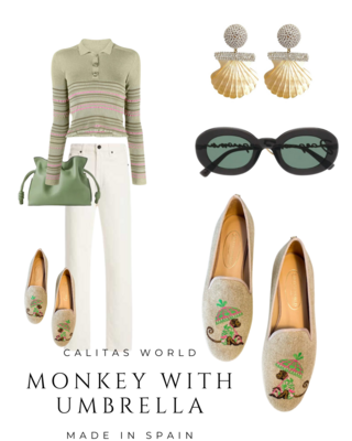 Calita Shoes LOAFERS NATURAL CO LINEN MONKEY WITH UMBRELLA