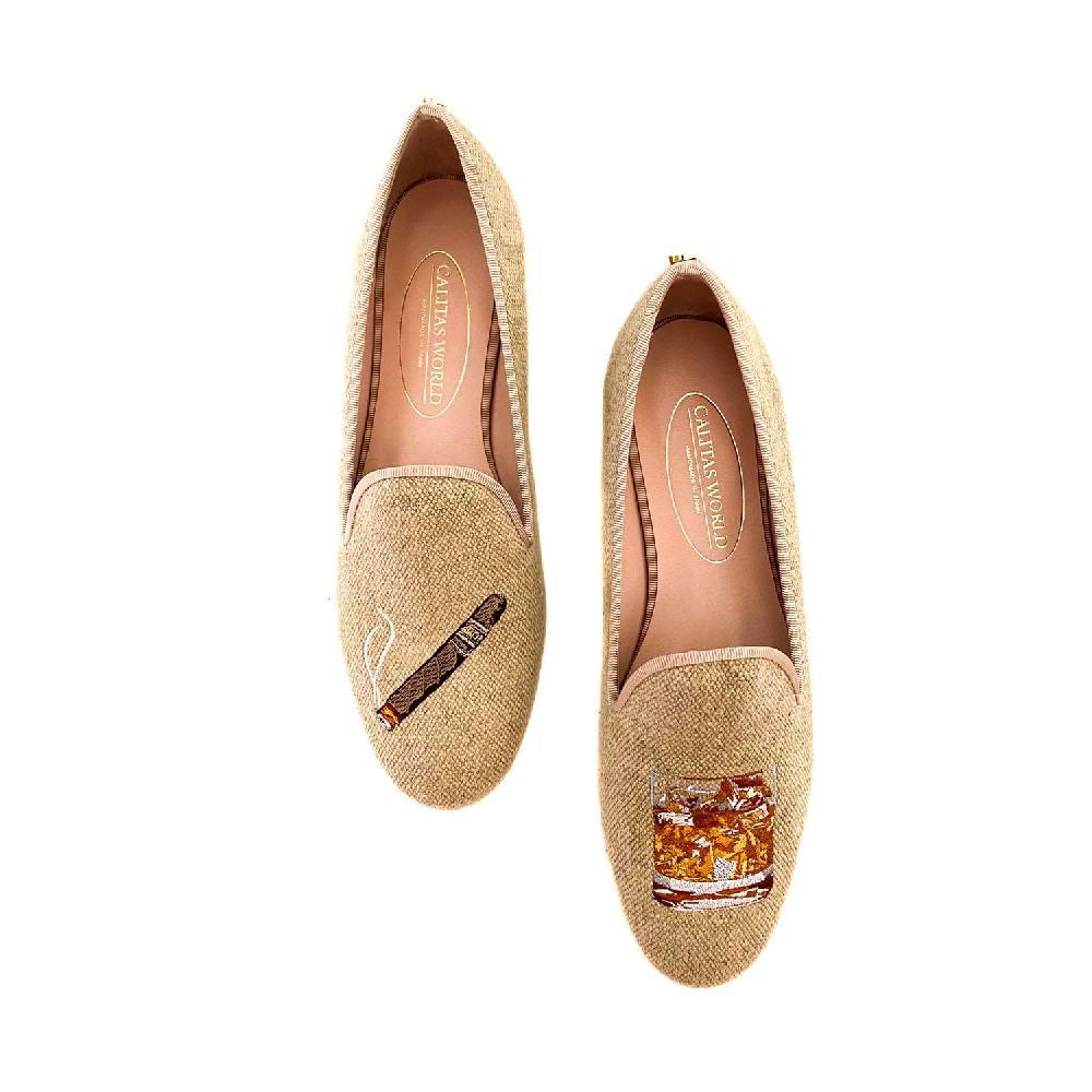 Calita Shoes ​LOAFERS NATURAL LINEN CIGAR AND WHISKEY