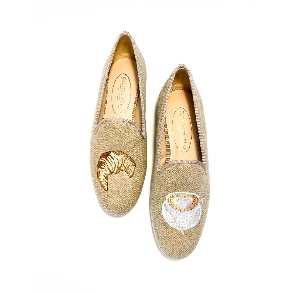 Calita Shoes ​LOAFERS NATURAL LINEN COFFEE AND CROISSANT