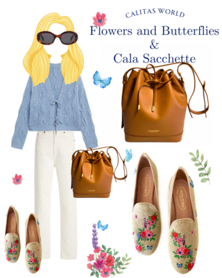 Calita Shoes ​LOAFERS NATURAL LINEN FLOWERS AND BUTTERFLIES