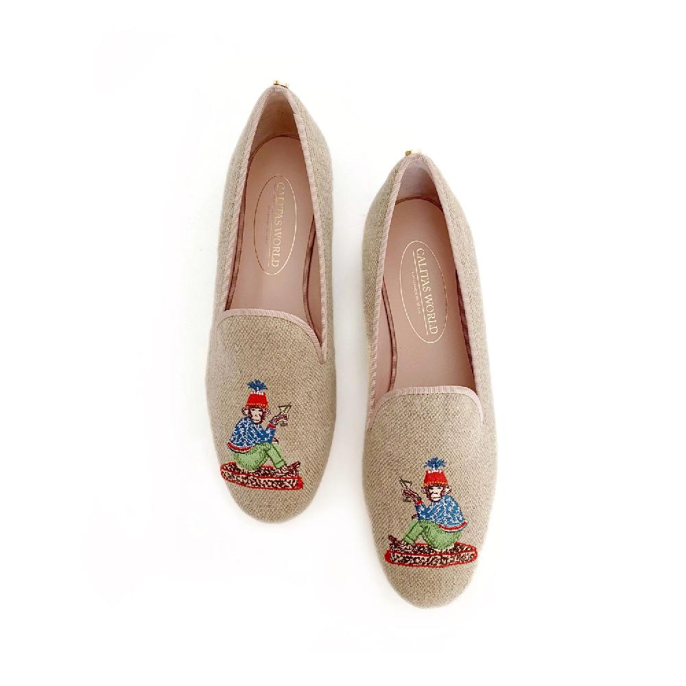 Calita Shoes ​LOAFERS NATURAL LINEN MONKEY WITH MARTINI