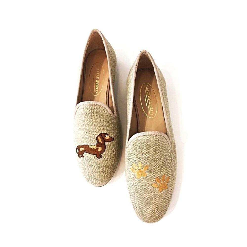 Calita Shoes ​LOAFERS NATURAL LINEN TECKEL AND FOOTPRINTS