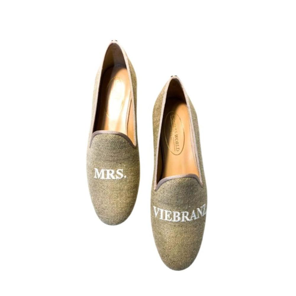 Calita Shoes ​LOAFERS NATURAL LINEN WEDDING EDITION MRS. AND PERSONALIZED NAME OR LAST NAME