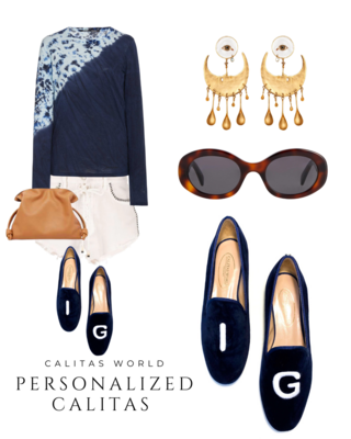 Calita Shoes LOAFERS NAVY BLUE 9CO R22 ​VELVET WITH WHITE INITIALS (BOLD)