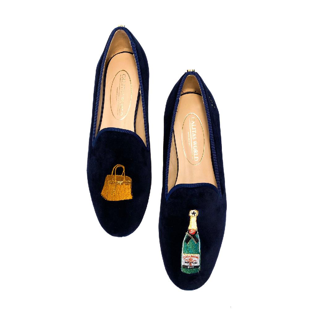 Calita Shoes LOAFERS NAVY VELVET R22 BIRKIN AND CHAMPAGNE
