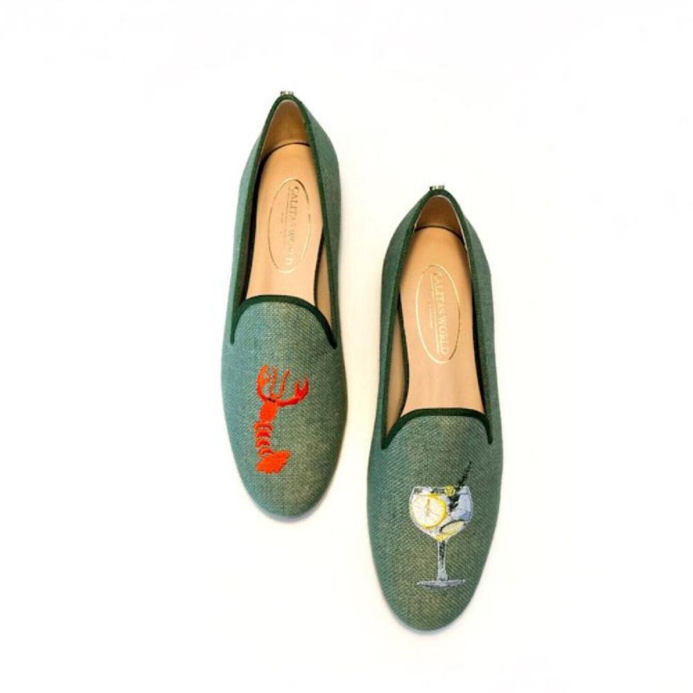Calita Shoes ​LOAFERS OLIVE GREEN 603TX LINEN LOBSTER AND GINTONIC
