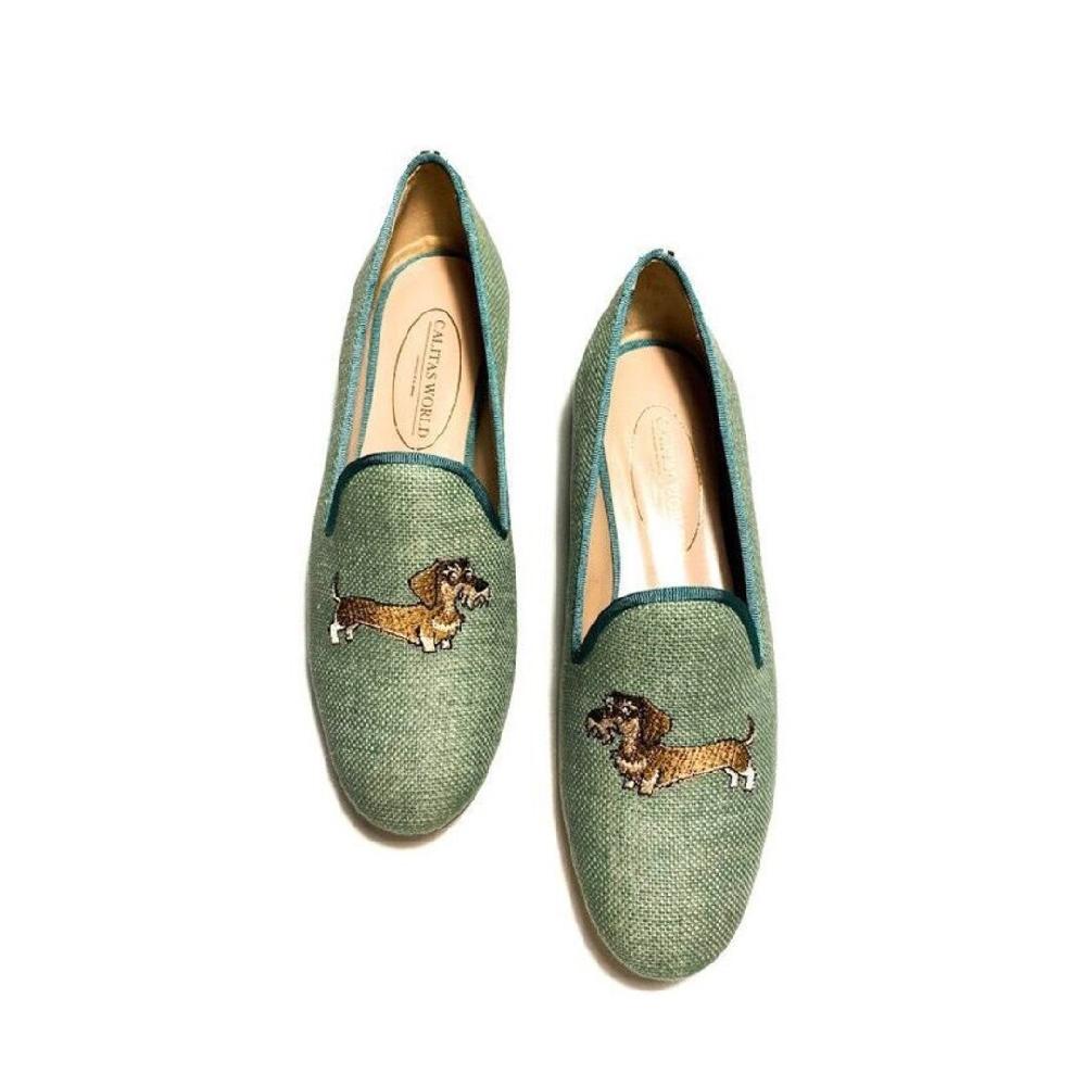 Calita Shoes ​LOAFERS OLIVE GREEN 603TX LINEN TECKELS LONG HAIR