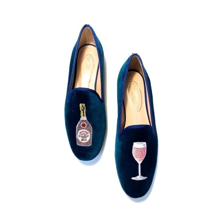 Calita Shoes ​LOAFERS PETROLEUM BLUE TX VELVET CHAMPAGNE ROSÉ