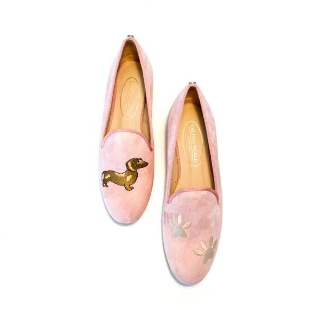 Calita Shoes LOAFERS PINK SUEDE TECKEL AND FOOTPRINTS
