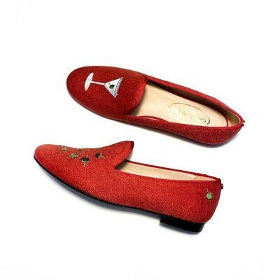 Calita Shoes ​LOAFERS RED 14CO LINEN MARTINI AND OLIVES. (MINI OLIVE LEFT HEEL)