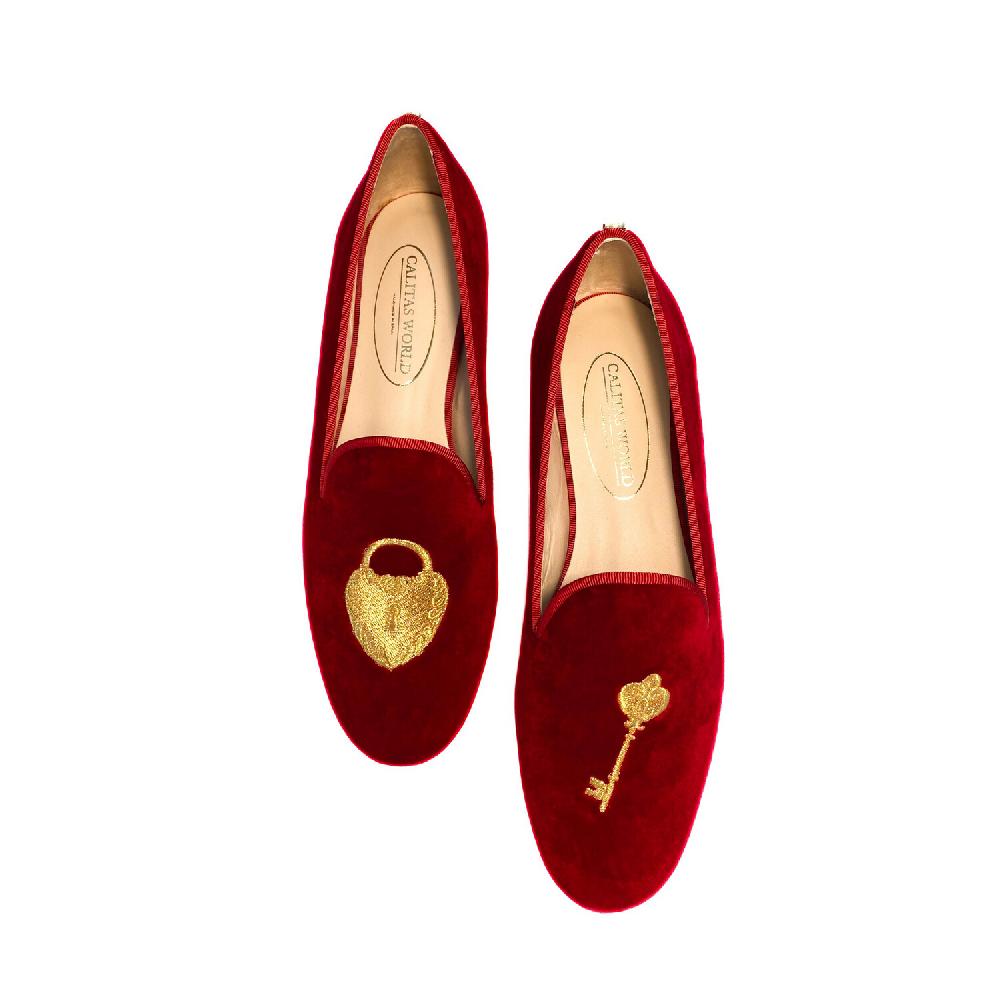 Calita Shoes ​LOAFERS RED VELVET YOU HAVE THE KEY OF MY HEART