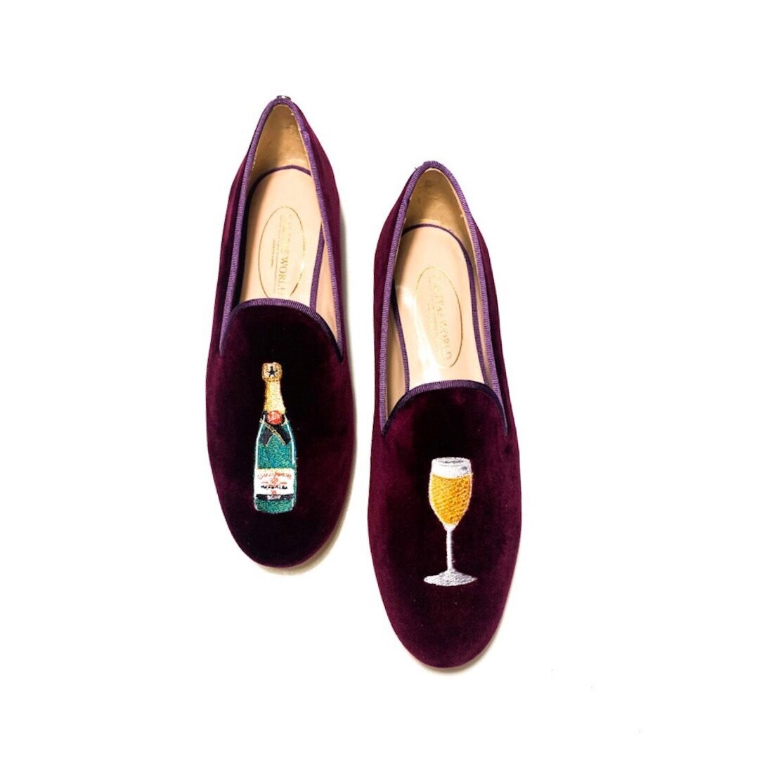 Calita Shoes ​LOAFERS WINE 110TX VELVET R53 CHAMPAGNE AND CHAMPAGNE GLASS