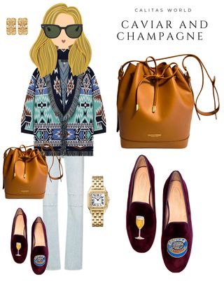 Calita Shoes LOAFERS WINE TX VELVET CAVIAR AND GLASS OF CHAMPAGNE