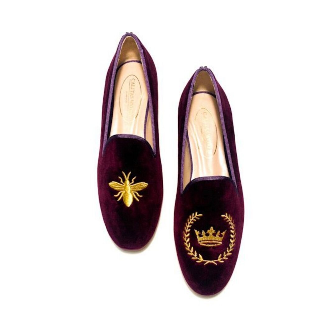 Calita Shoes LOAFERS WINE TX VELVET R53 GOLD QUEEN BEE