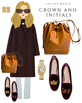 Calita Shoes LOAFERS WINE TX VELVET R53 GOLDEN CROWN AND GOLDEN INITIALS
